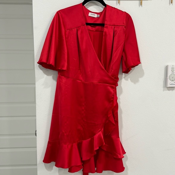 Asos Flounce London Satin Wrap red mini dress, size 10, worn once - Picture 4 of 7